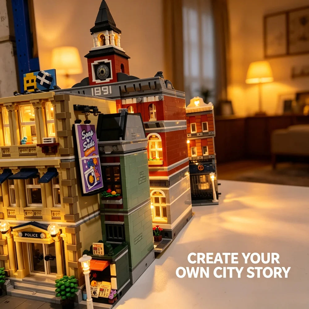 Downtown City Street View Building Blocks Set Assembly Square MOC