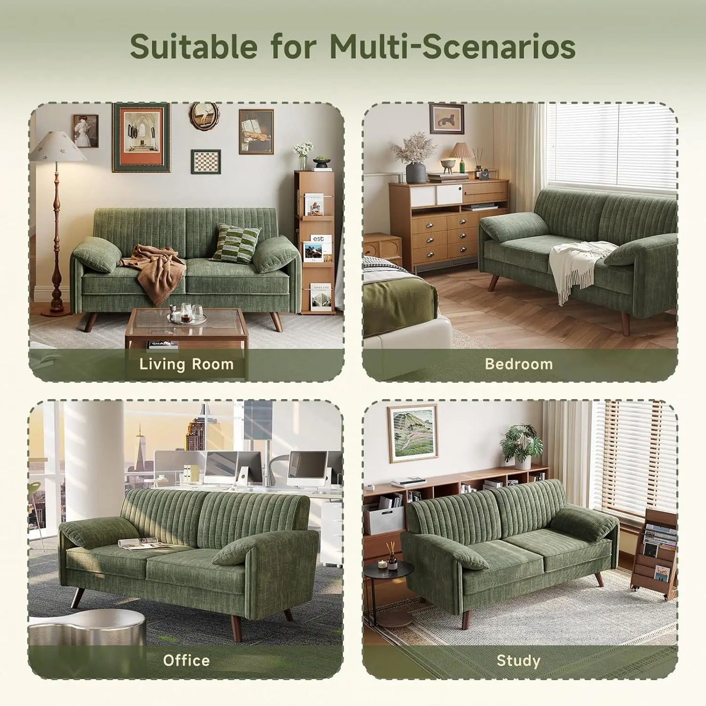 Onbrill Modern Chenille Fabric Loveseat Sofa With Wooden High Legs