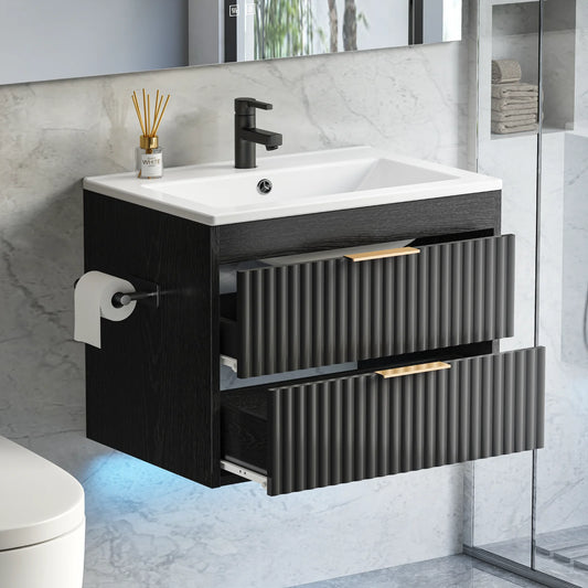 EVOKEDEN Floating Bathroom Vanity With Sink Wall Mounted Cabinet