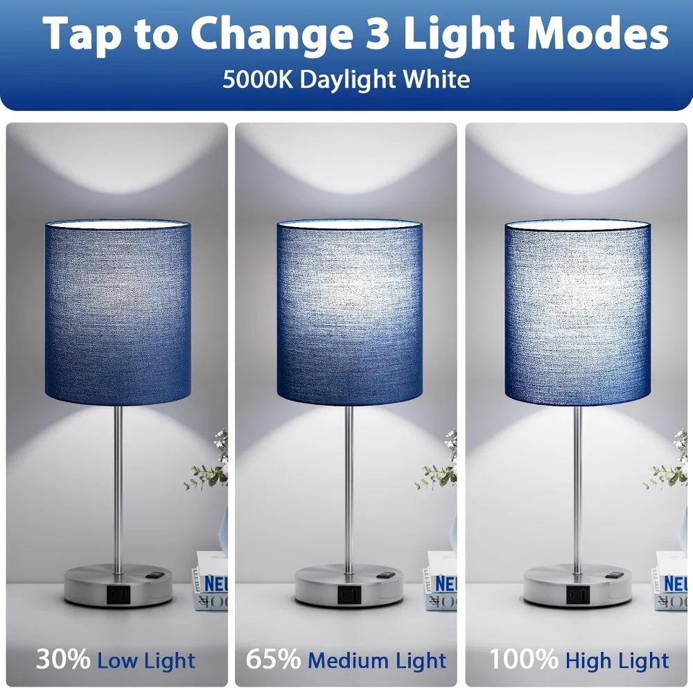 Touch Lamps for Nightstand Set of 2 - Bedside Table Lamps with Dual USB & AC Outlet, 3-Way Dimmable, 5000K Daylight Bulbs