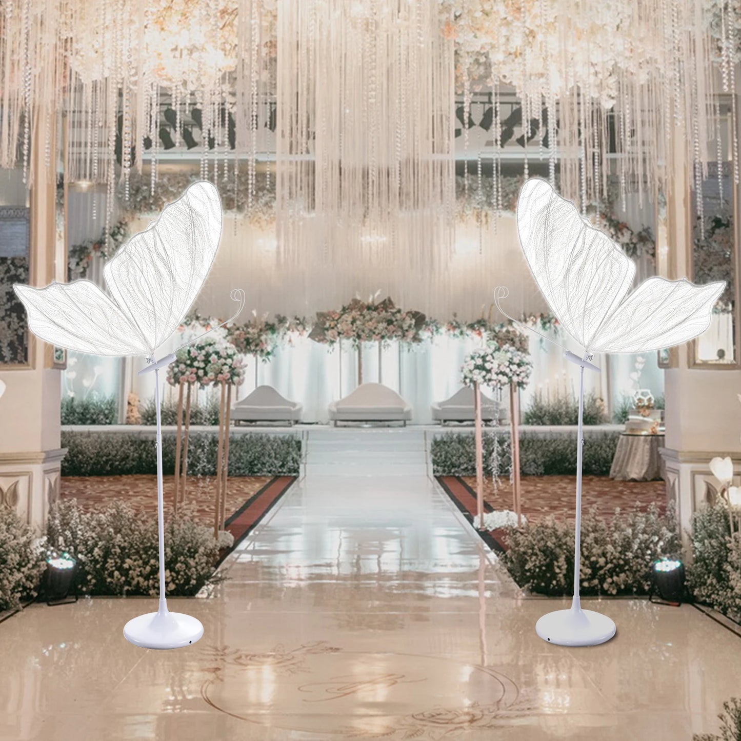 2Pack 55.1-70.8 inches (adjustable) Butterfly Floor Lamp, Wedding LED Floor Lamps - Wedding Romantic Hanging Decoration Lights Fixture, Butterfly Ceiling Light for Wedding, Party, Christmas, Adjustable Height Creative Props