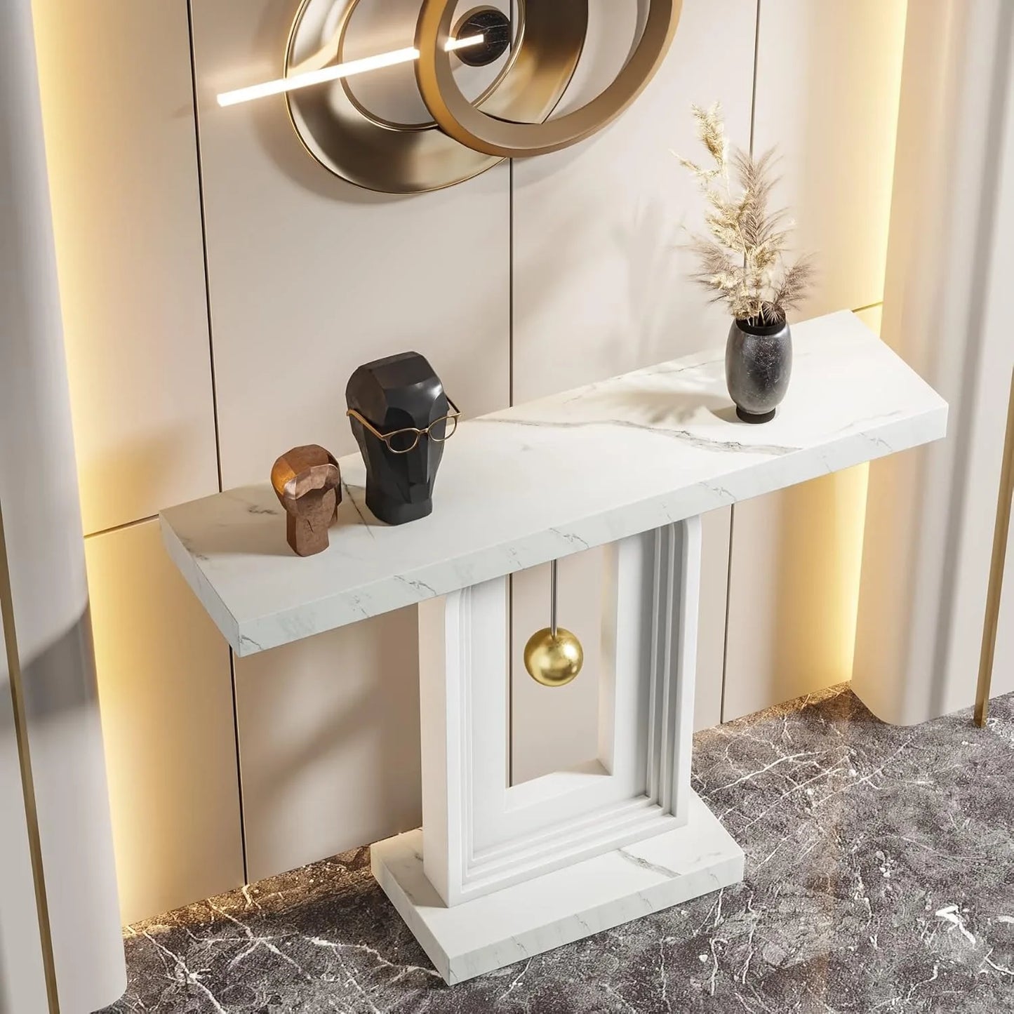 LITTLE TREE Modern Console Table With Geometric Base Entryway Sofa