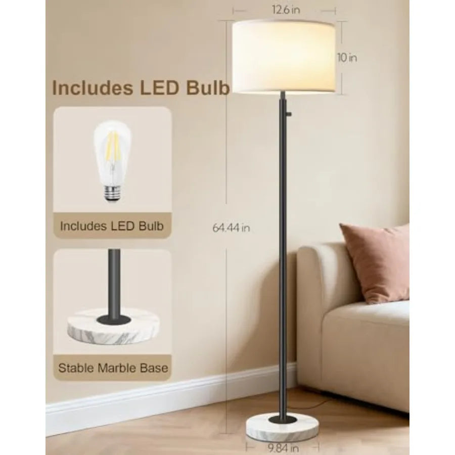 Contemporary Standing Lamp With Linen Shade And Marble Base Design
