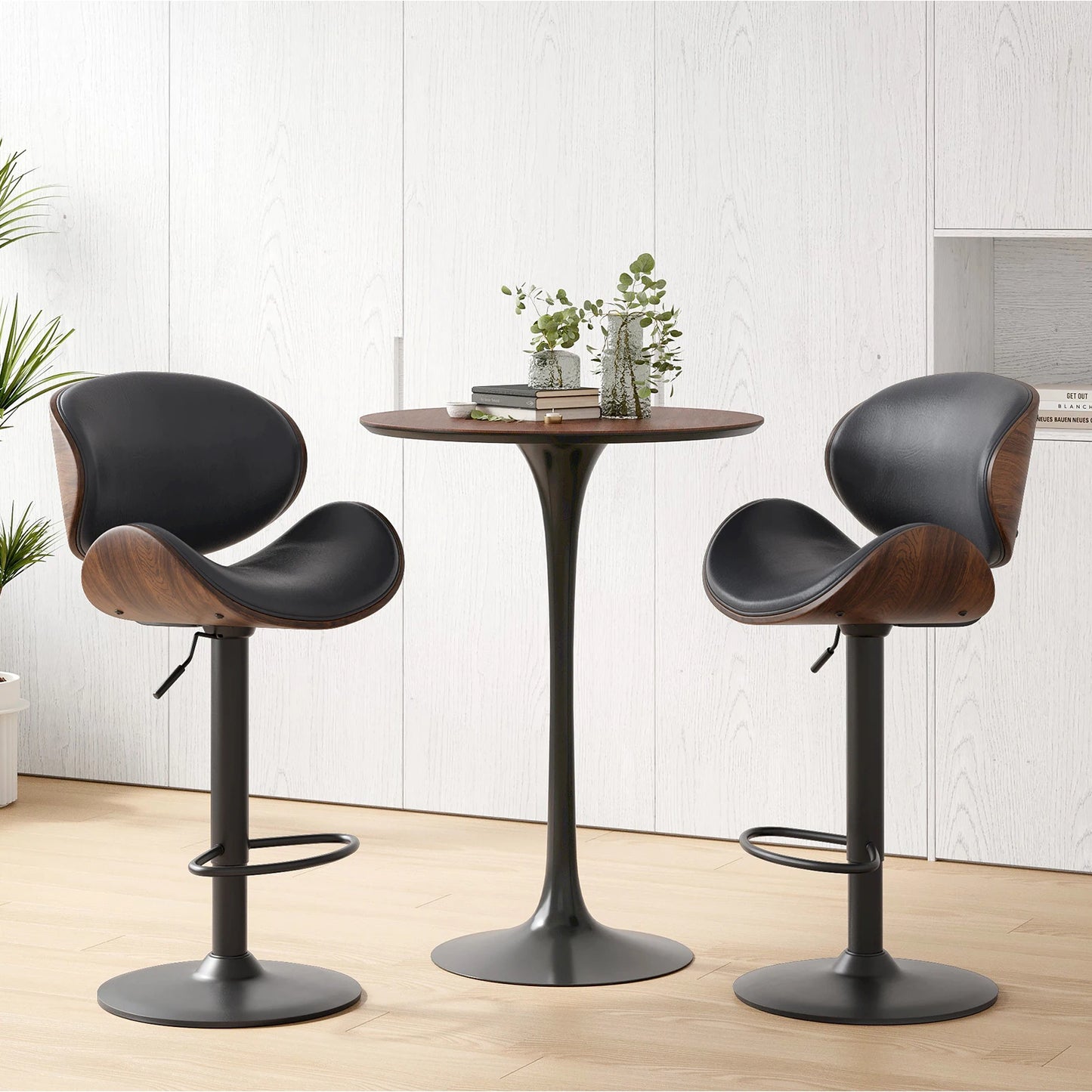 FARINI Set of 2 Adjustable Swivel Bar Stools with Footrest