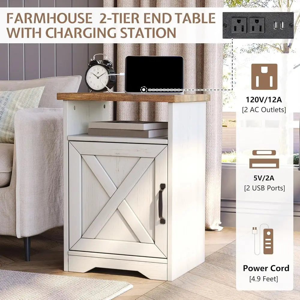 Rustic Armhouse Coffee Table Set With USB Charging Ports And End Tables