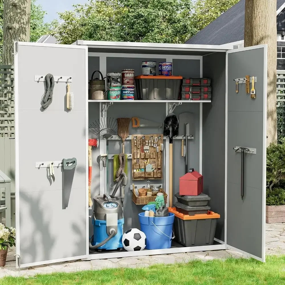 Outdoor Plastic Storage Shed With Floor And Shelving For Backyard