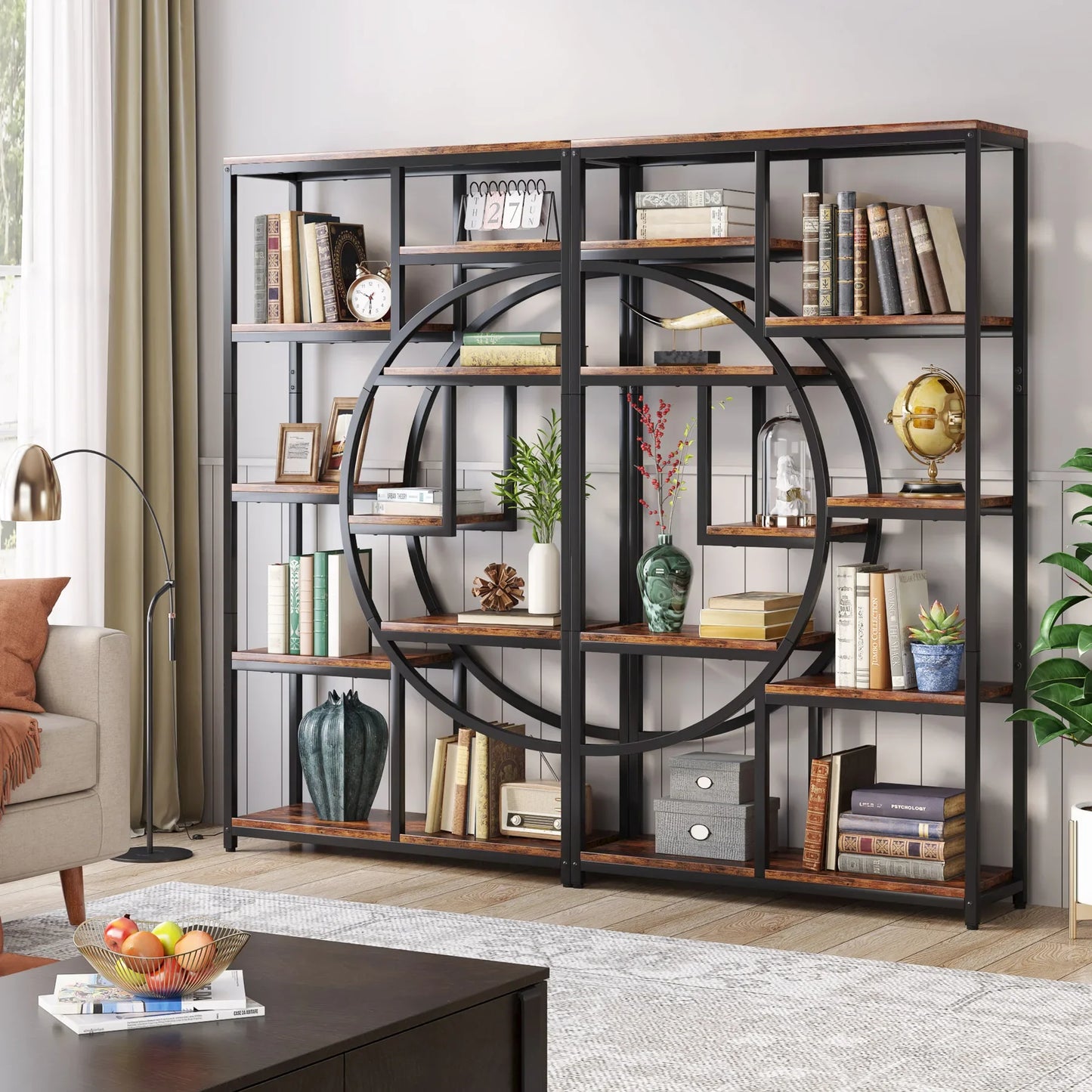 Tribesigns Industrial 5 Tier Etagere Bookcase Freestanding Bookshelf