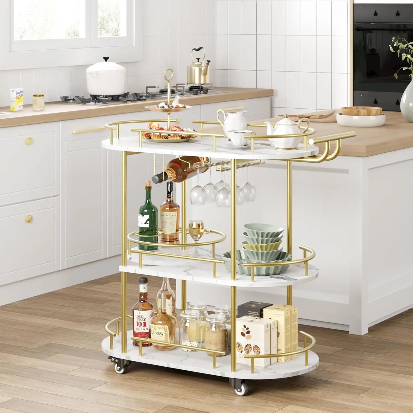 HobbyLane Bar Carts 4Tier Mobile Serving Cart With Wine Rack