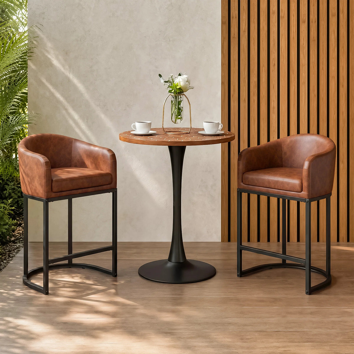 Modern Upholstered Counter Bar Stools With Curved Backrest And Armrests