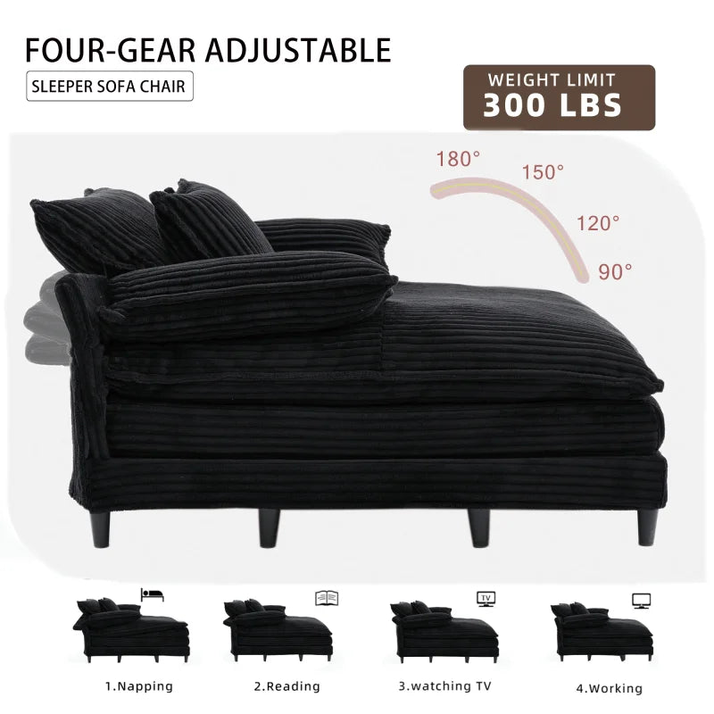 Corduroy Chaise Lounge Sofa Bed With Cushioned Back Support