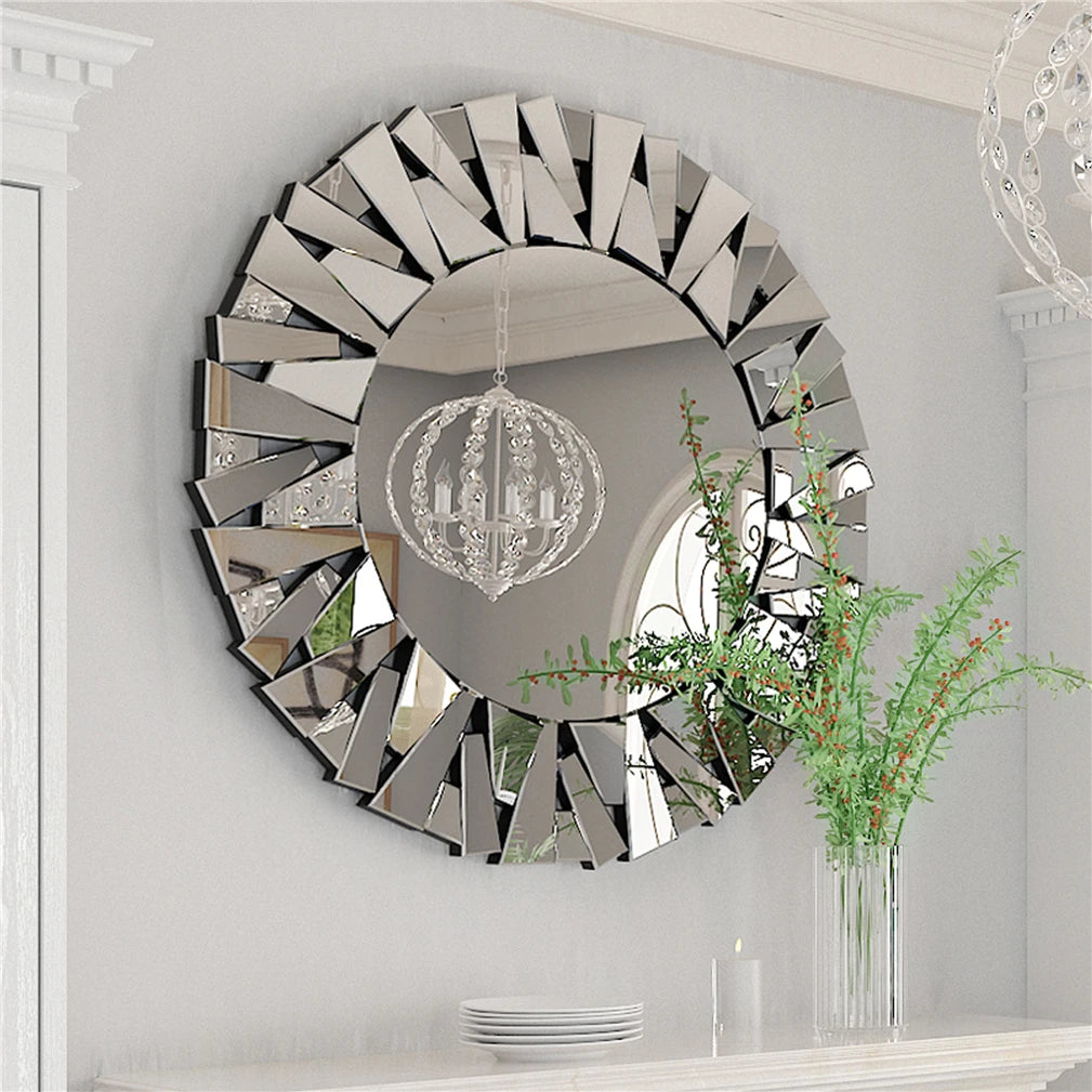 Unique Sunburst Decorative Wall Mirror With Beveled Glass