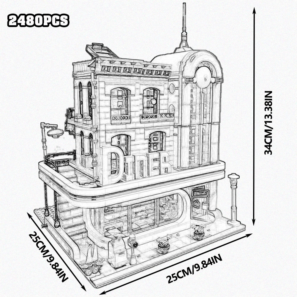 Downtown City Street View Building Blocks Set Assembly Square MOC