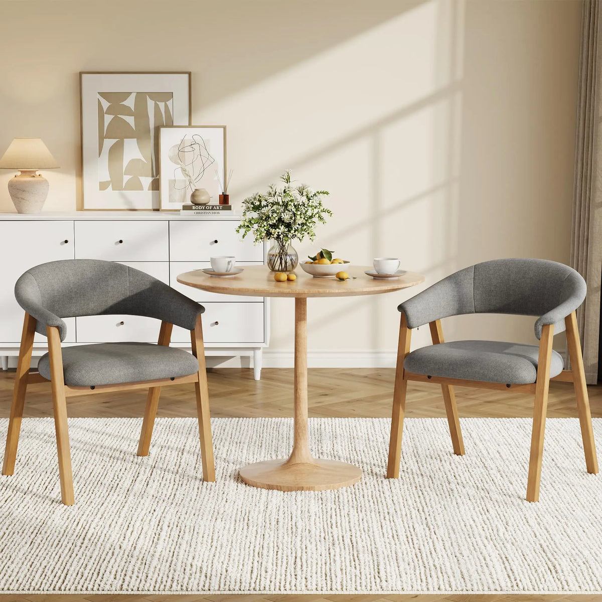 HiMISS Modern Barrel Dining Chairs With Arms Linen Upholstered