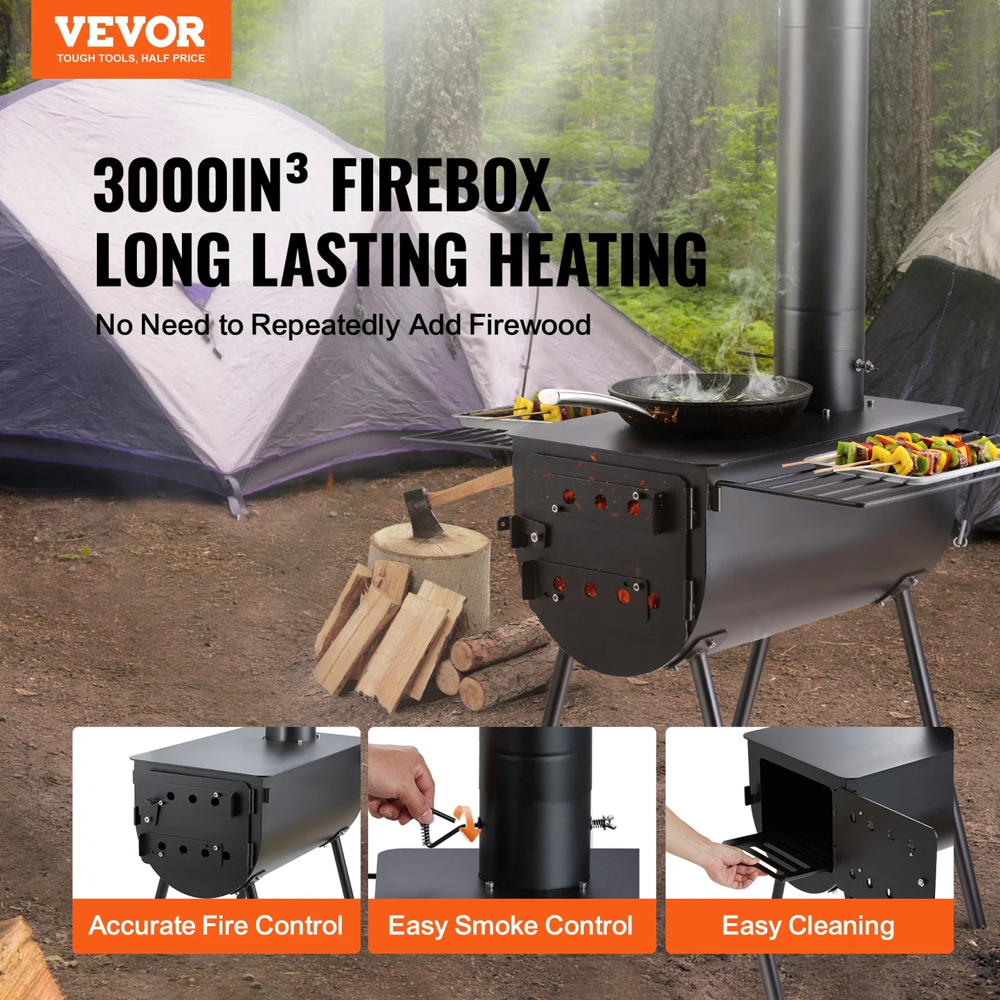 Premium Portable Wood Burning Stove For Camping With Chimney Pipes