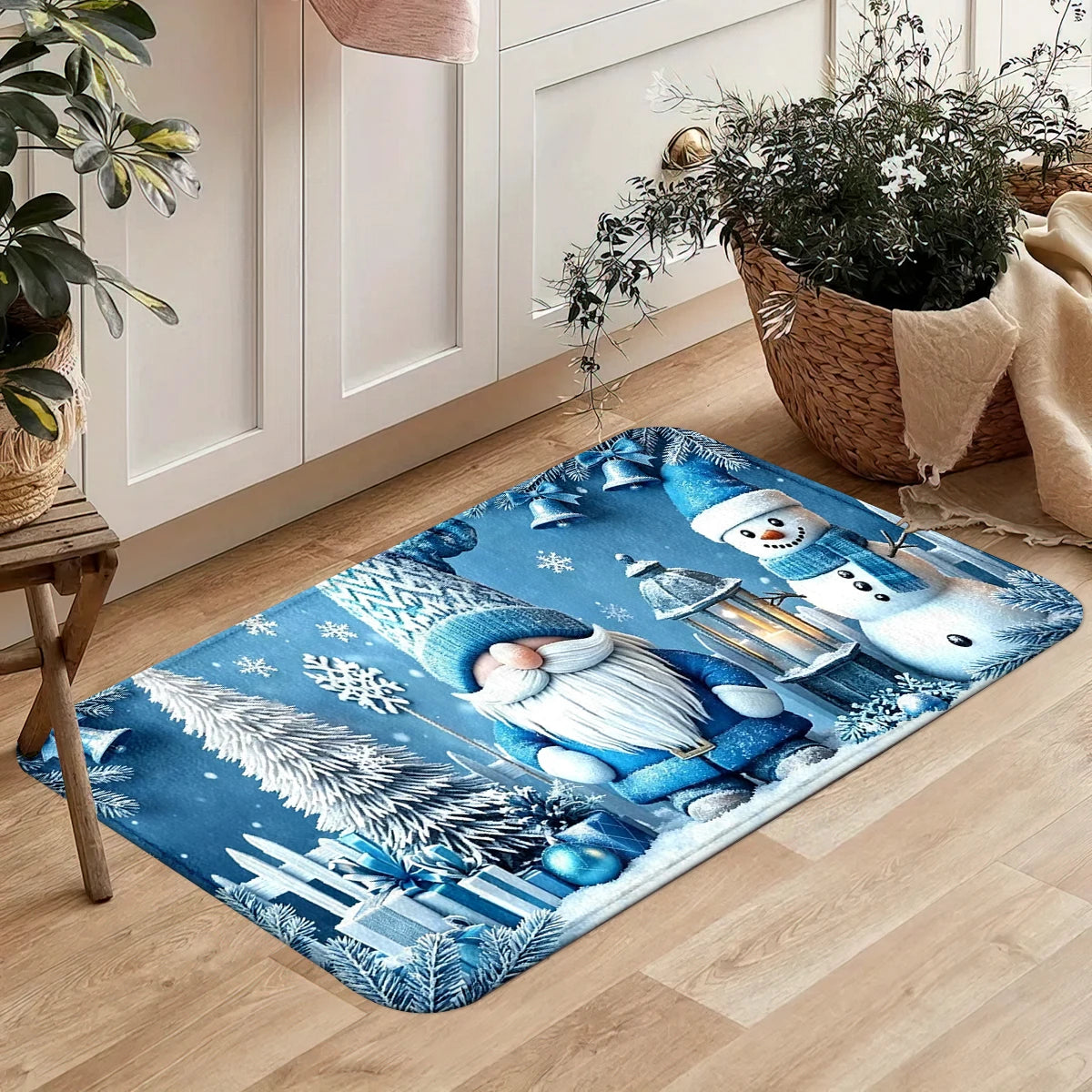 Halloween Castle Pumpkin Gnome Christmas Checkerboard Print Flannel Area Rug, 1.2cm Thick Soft Cushioned Floor Mat, Machine Washable Fluffy Decor Doormat for Entryway Kitchen Bedroom Hallway Multi Style Holiday Indoor Home De