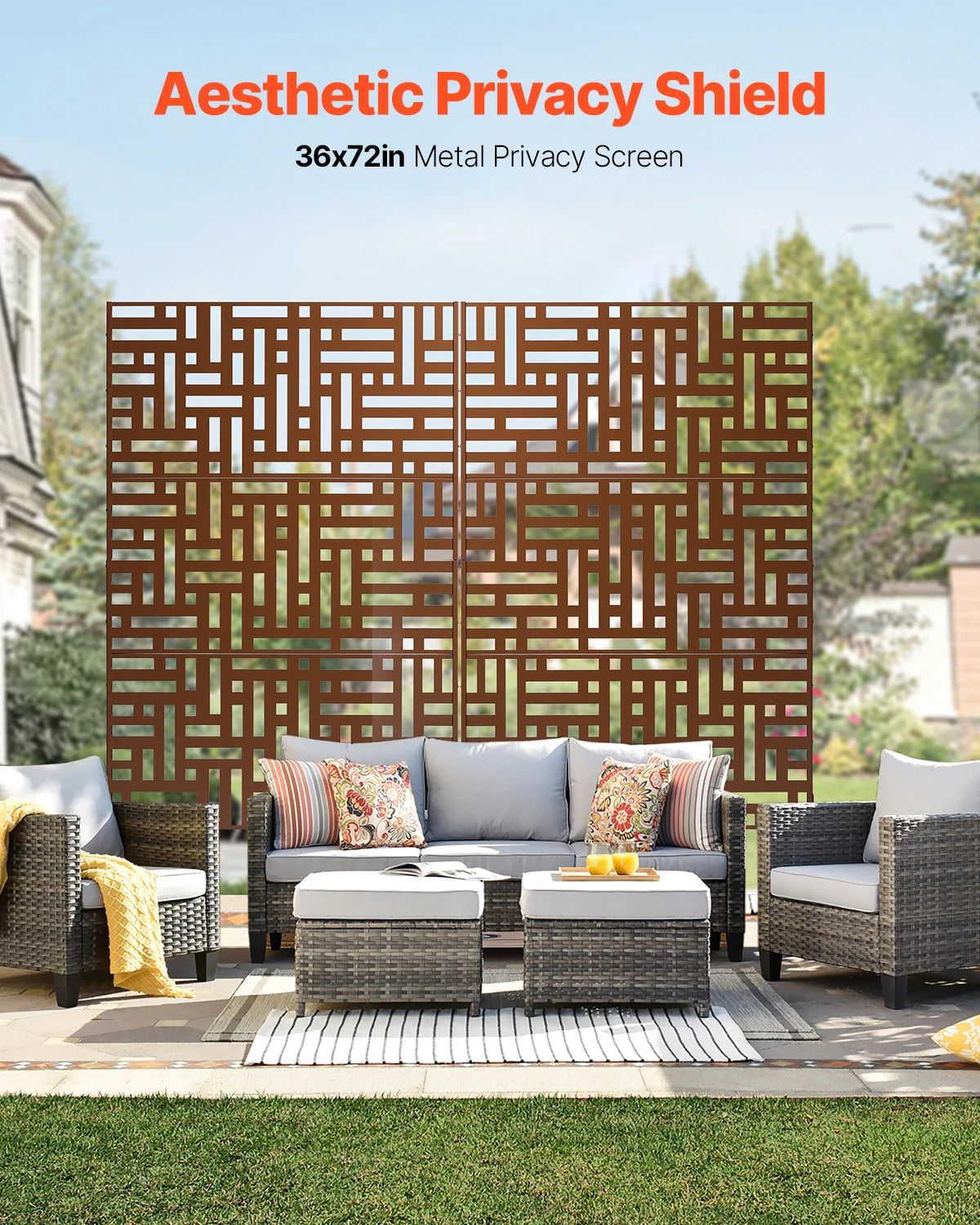 VevoR 3 Panel Metal Privacy Screen Decorative Outdoor Divider