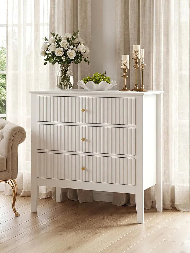 HiMISS Fluted Nightstand With Charging Station And Three Drawers