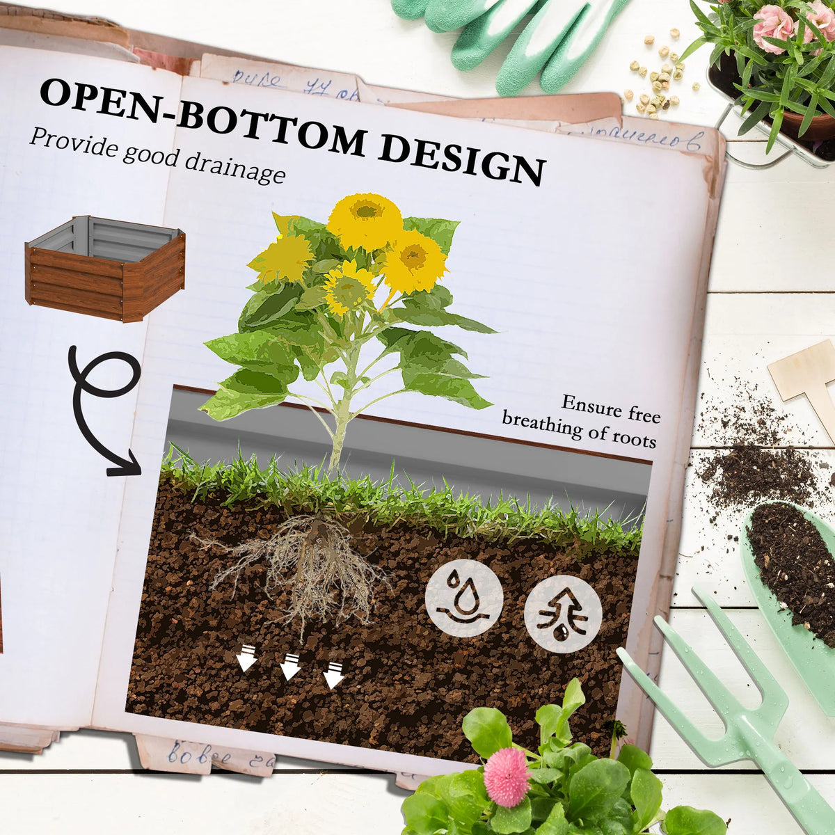 Outsunny Raised Garden Bed With Tomato Trellis And Open Bottom