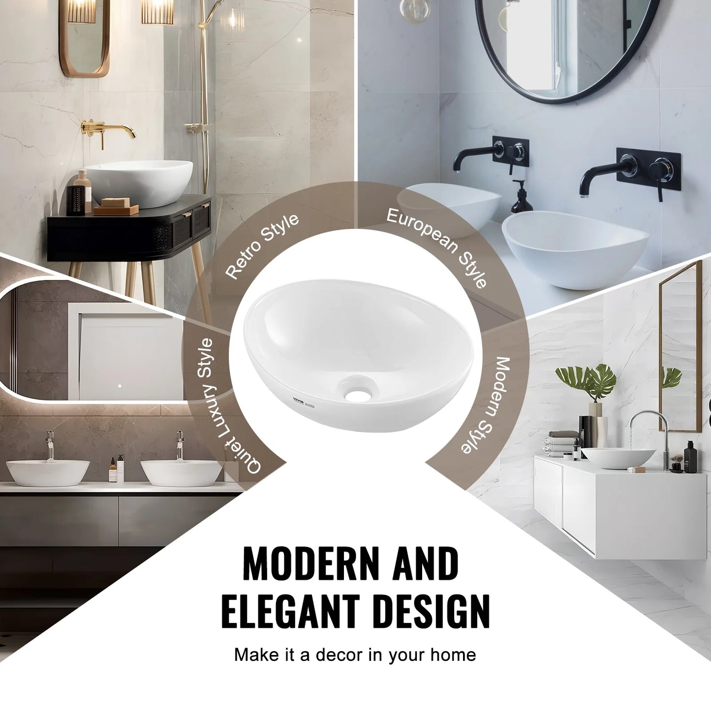SucceBuy Oval Ceramic Countertop Vessel Sink For Modern Bathroom