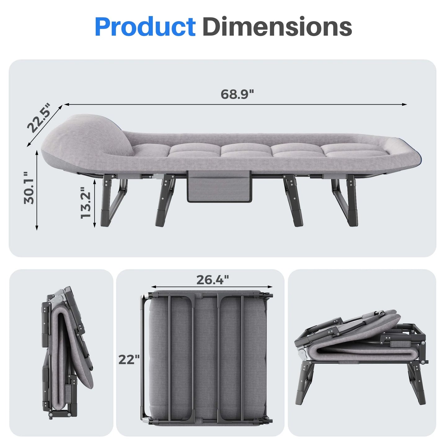 JHK Adjustable Folding Camping Bed With Mattress For Outdoor Use