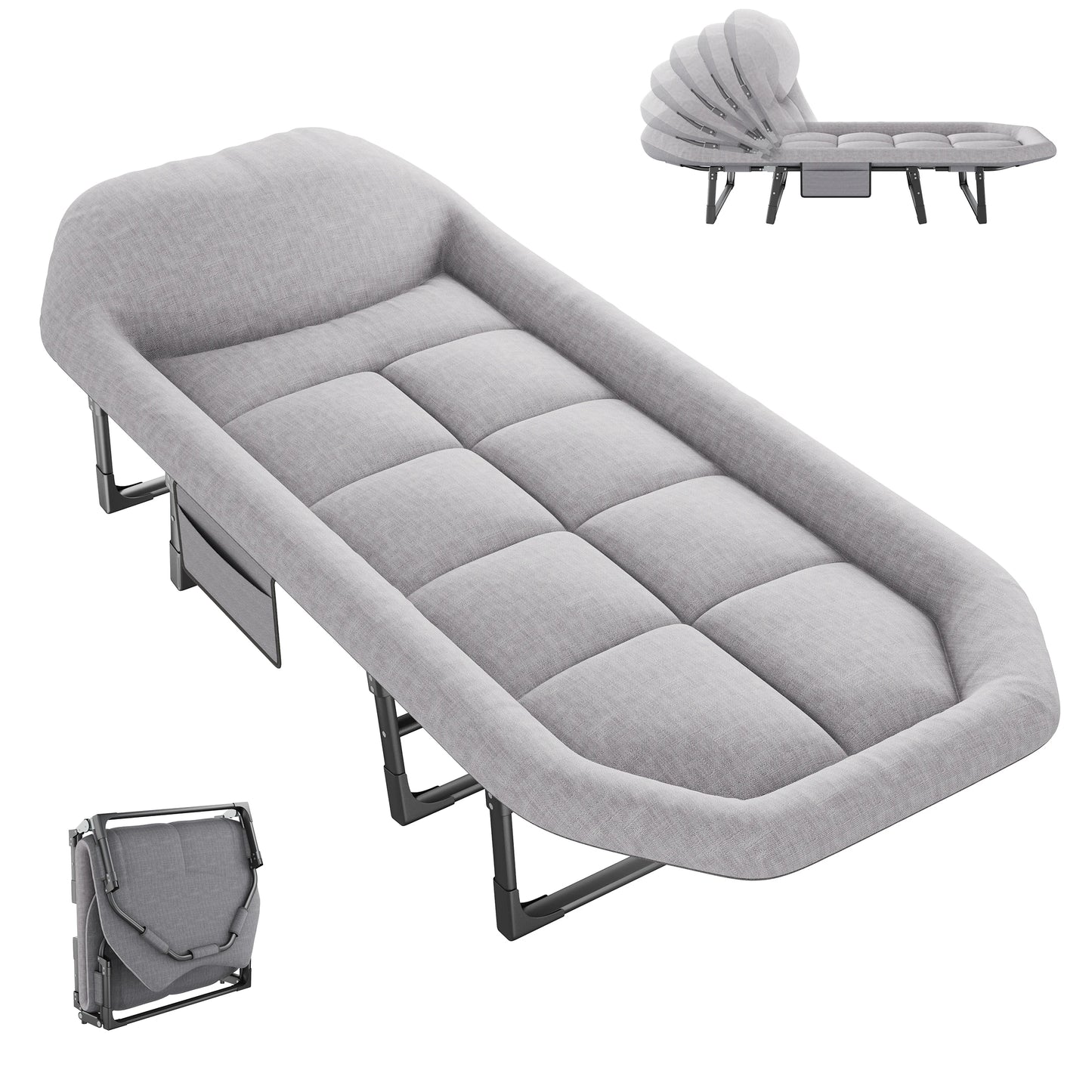 JHK Adjustable Folding Camping Bed With Mattress For Outdoor Use