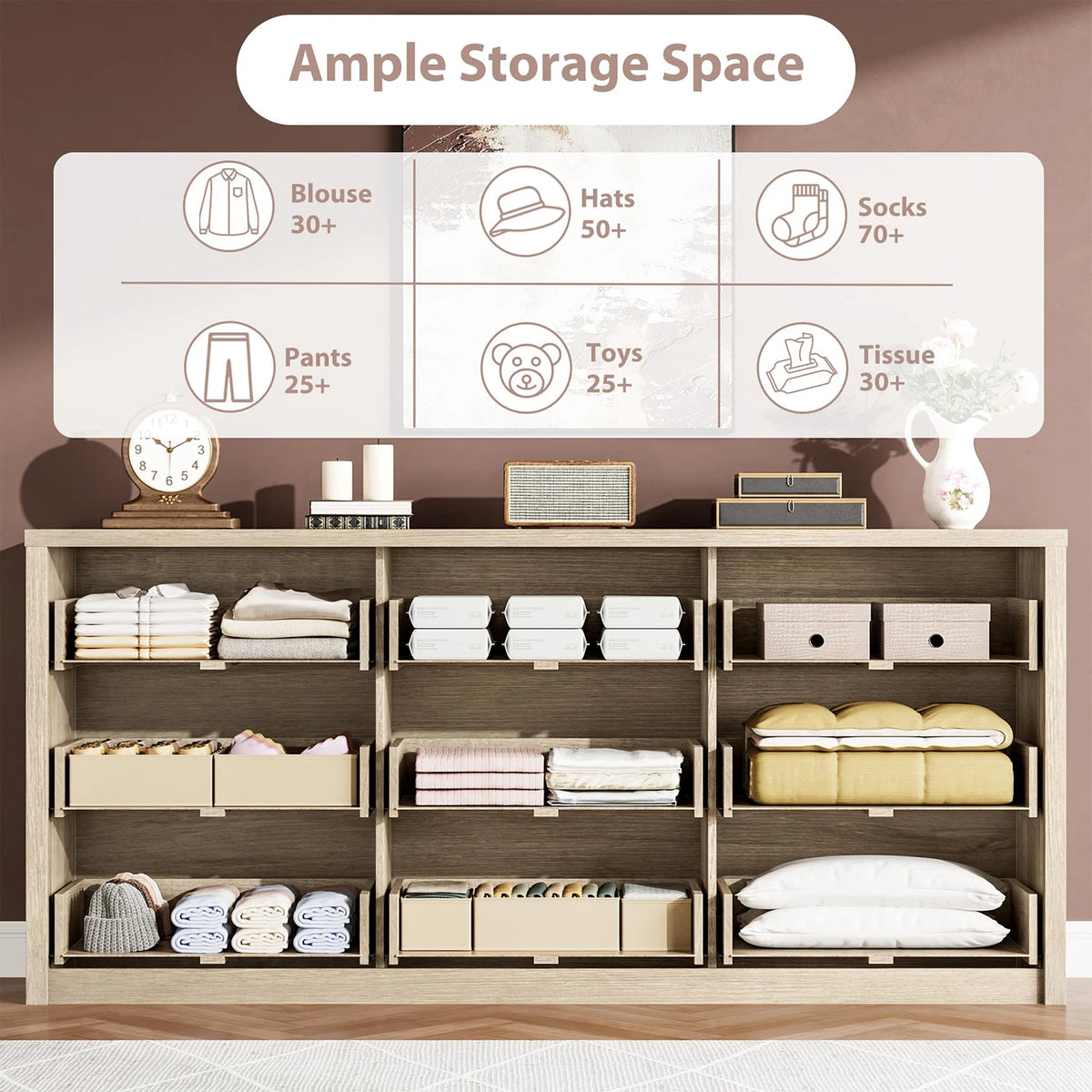 Acekool Modern Wood Dresser With 9 Drawers And Handleless Design