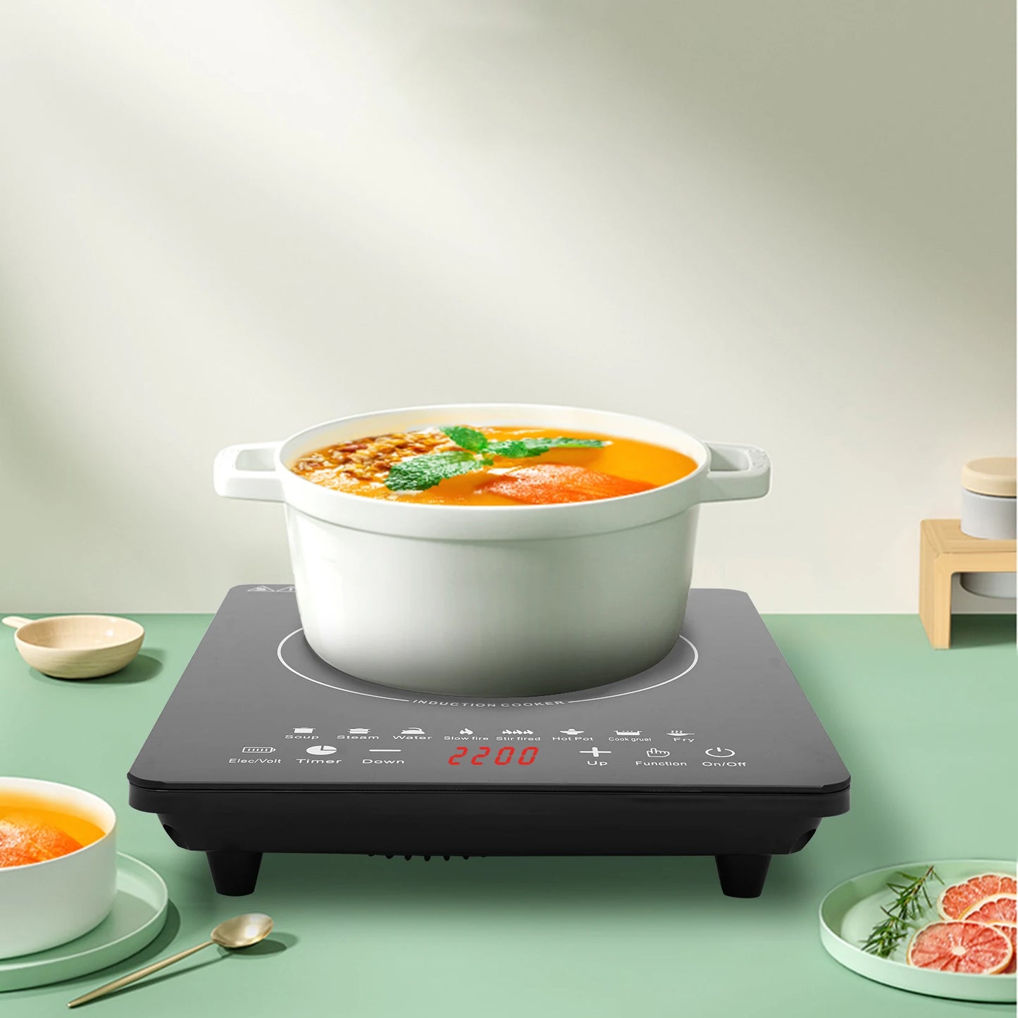 Portable 750W Induction Cooktop With 8 Presets And LCD Display