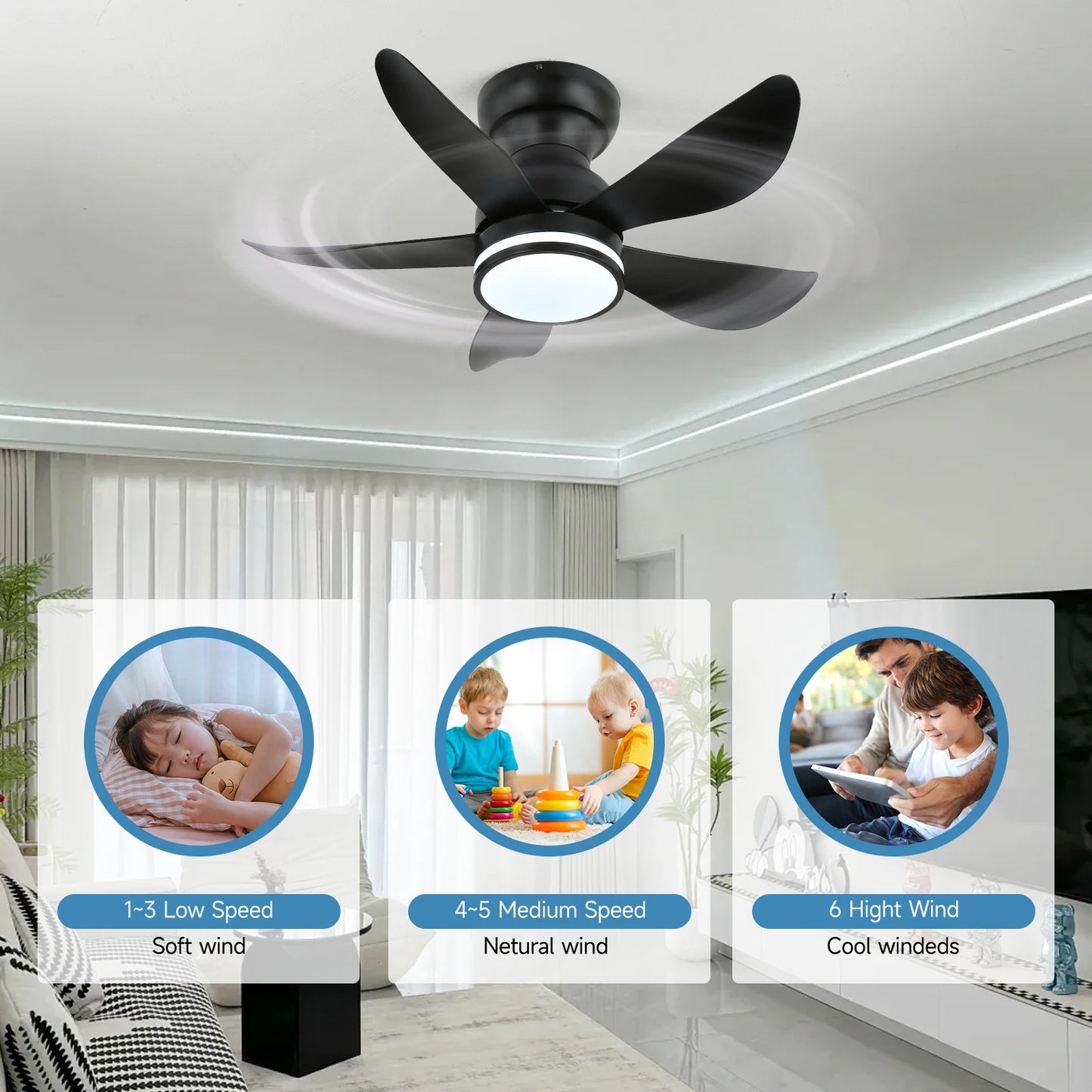 GreeLustr Ceiling Fan Lamp RGB LED Modern Dimming Pendant Light