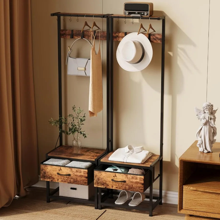 XIUWO Hall Tree With Shoe Bench And 4 In 1 Entryway Organizer