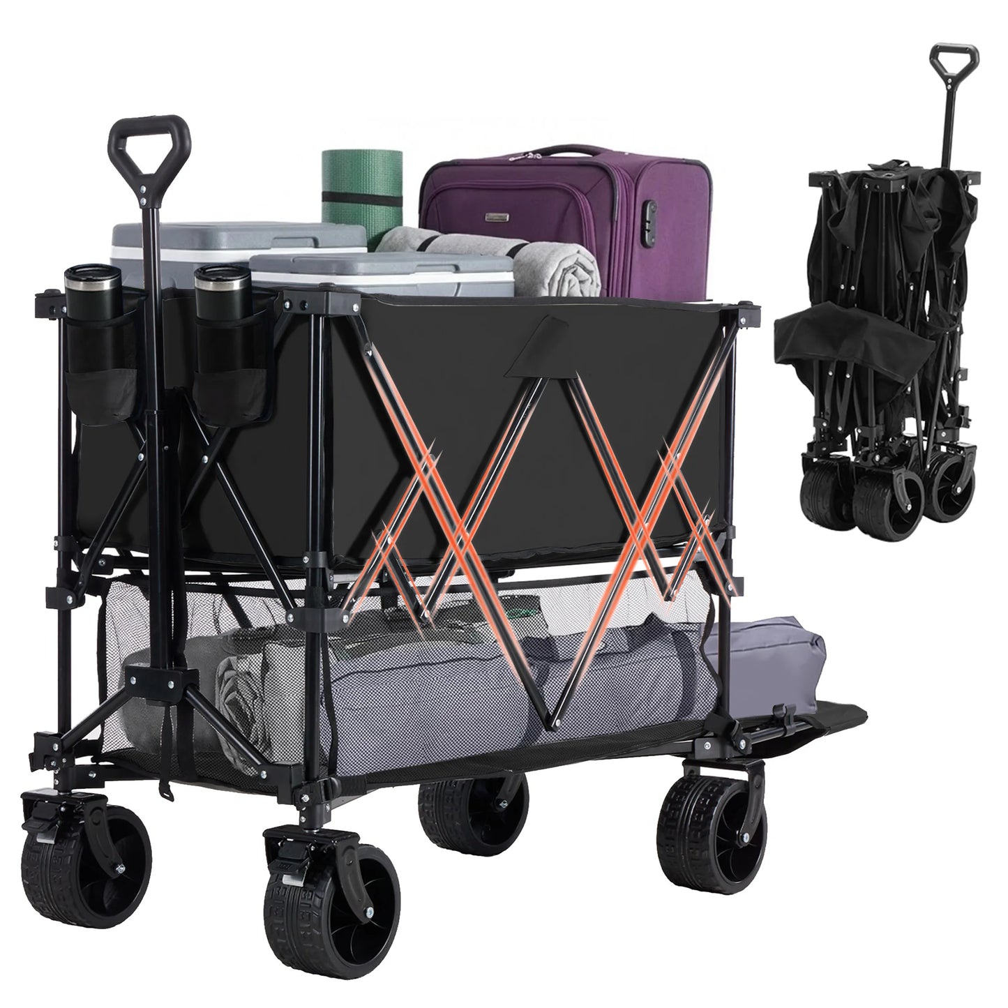 JHK Outdoor Double Decker Wagon Cart 440 Lb Capacity Foldable