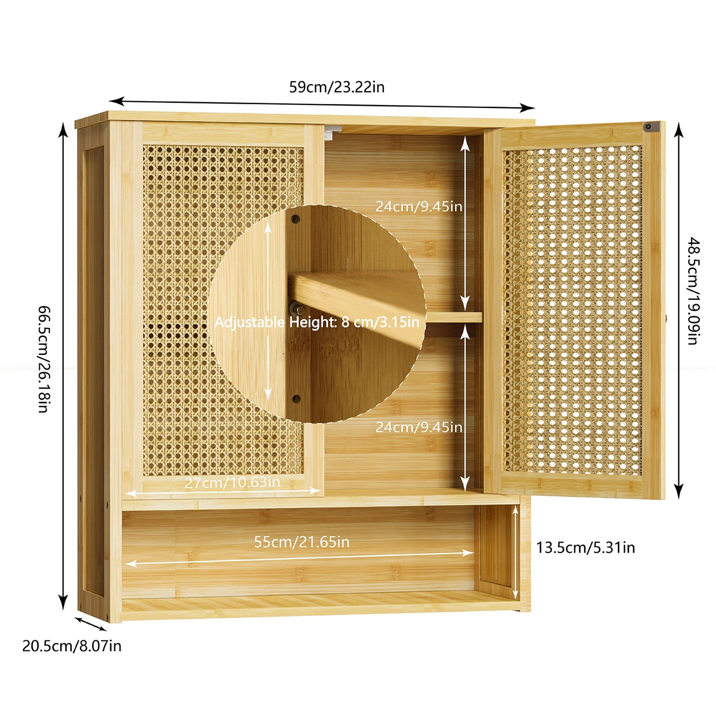 Bamboo Wall Cabinet For Bathroom Over Toilet With 3 Shelves