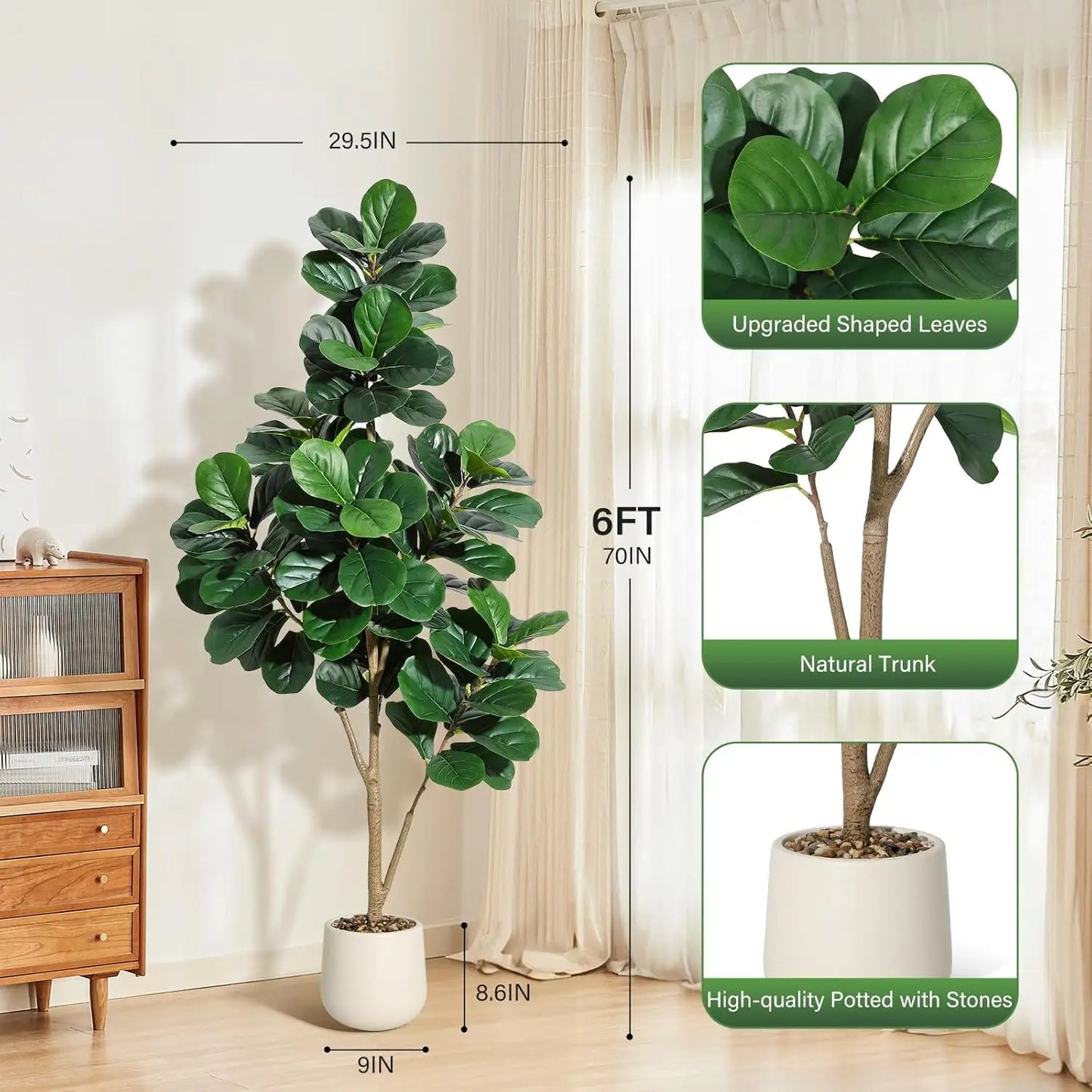 HiMISS CN Fiddle Leaf Fig Tree Artificial Indoor Plant In Planter
