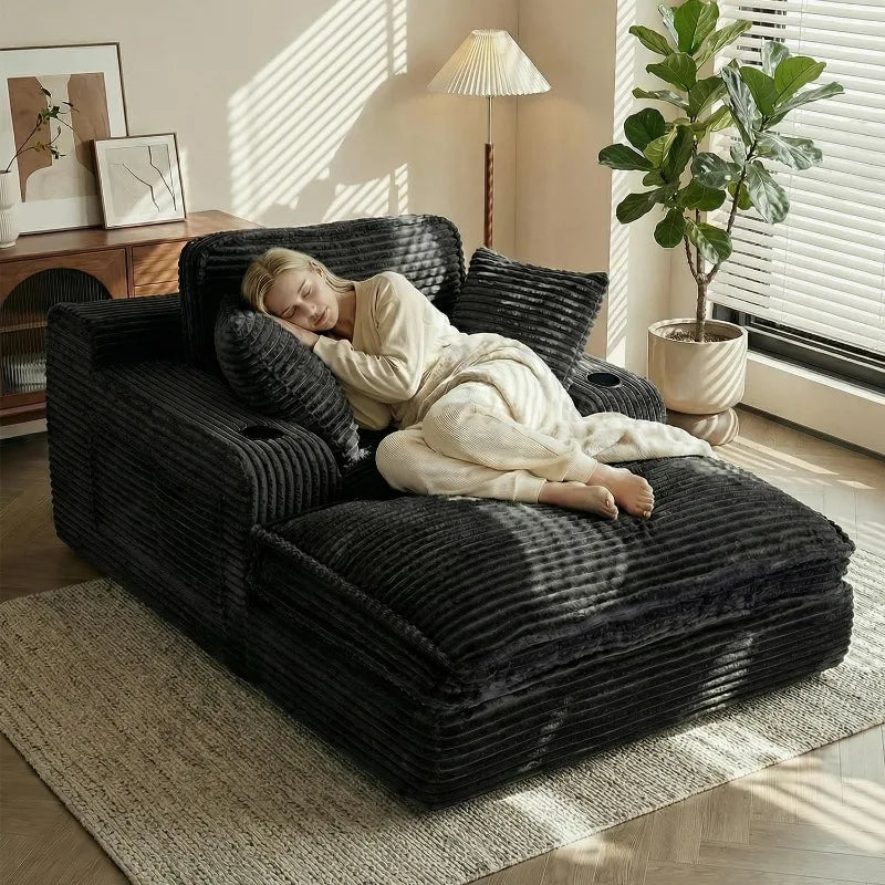 Chaise Lounge Chair Indoor Corduroy With Cup Holders And Pockets