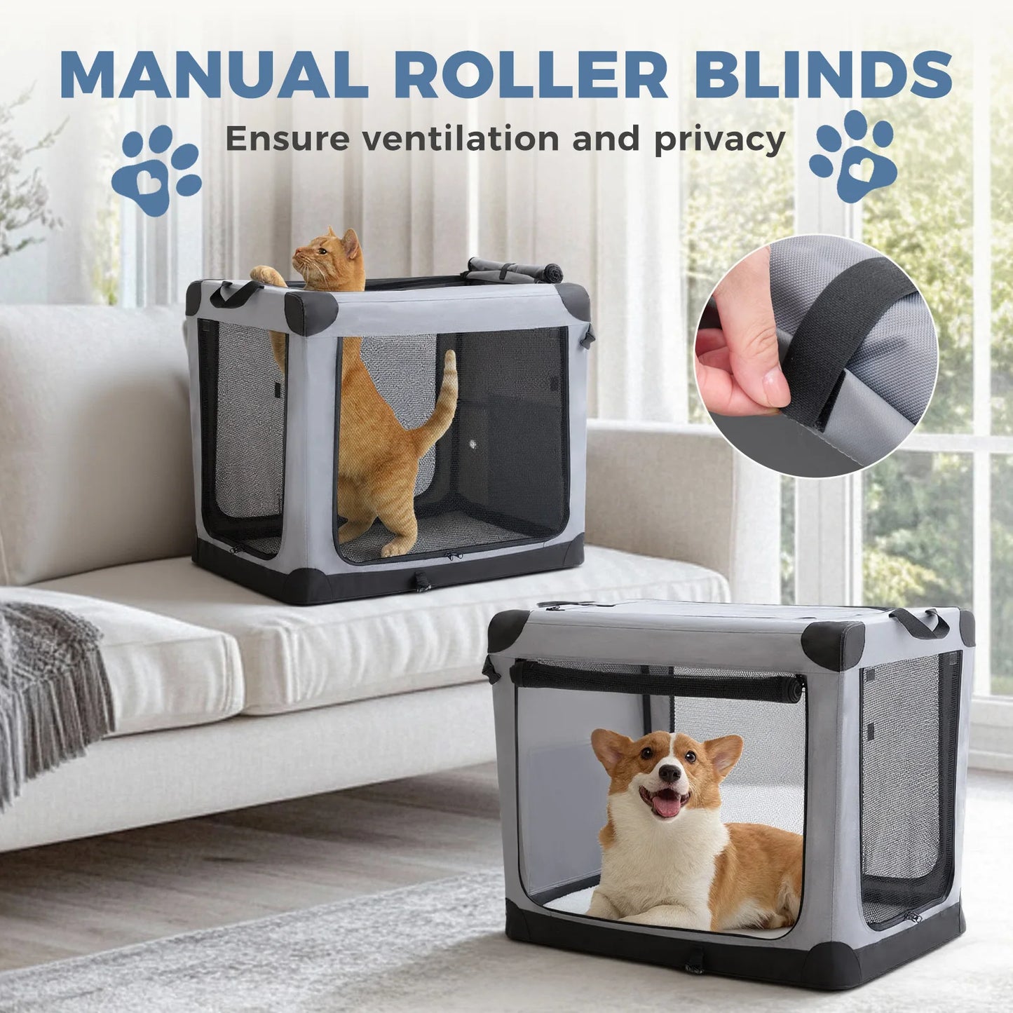 JHK Foldable Portable Dog Crate Kennel With Three Doors