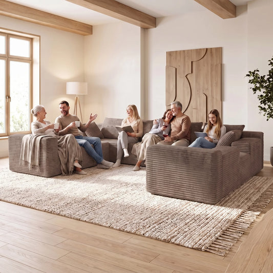 Modern U Shaped Corduroy Sectional Sofa With Comfortable Seating