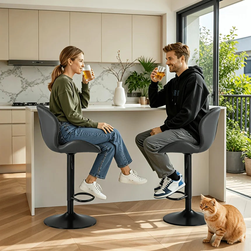 MATE BIRDS Adjustable Swivel Bar Stools With PU Leather Cushions