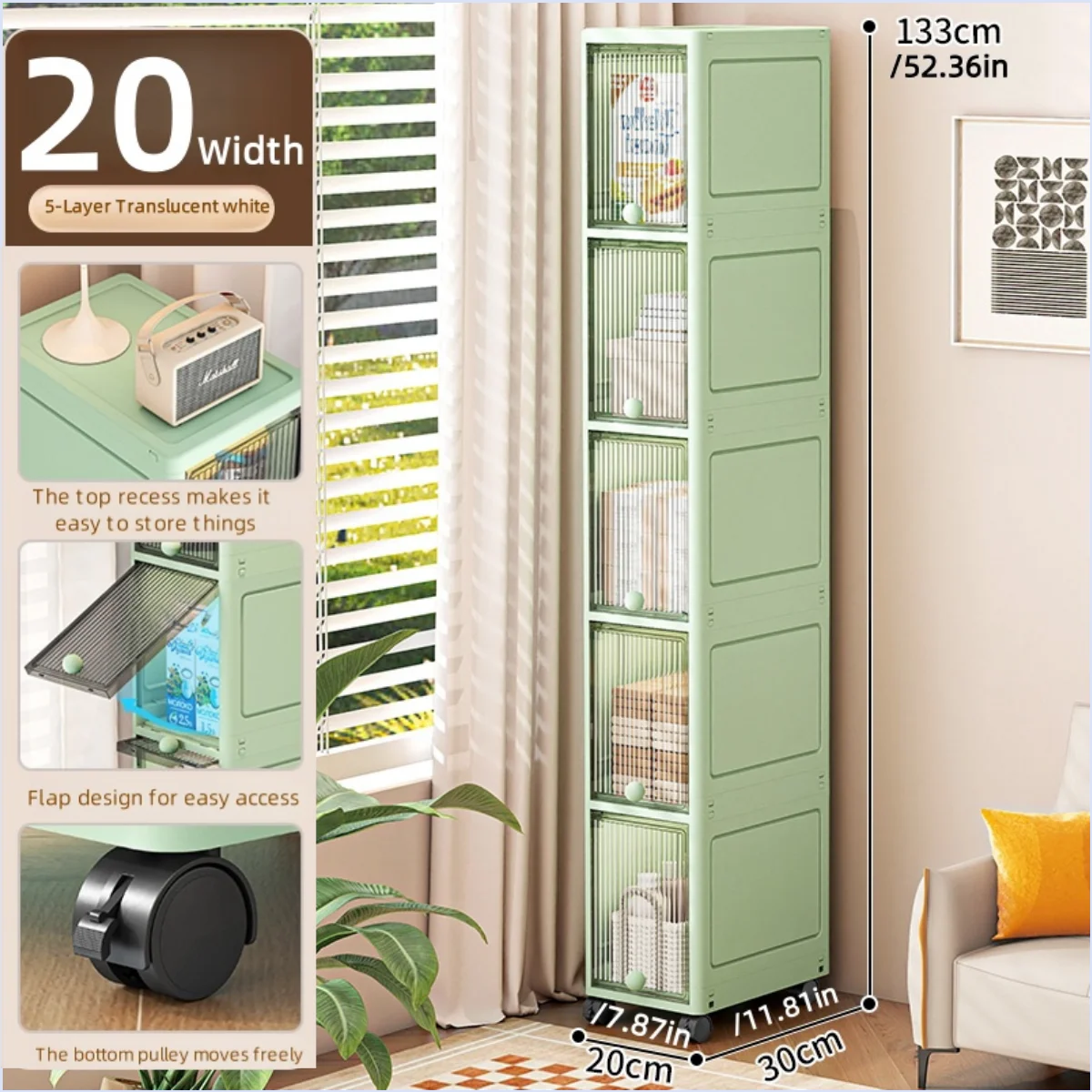 Rotating Flip Lid Narrow Storage Cabinet For Kitchen Bathroom