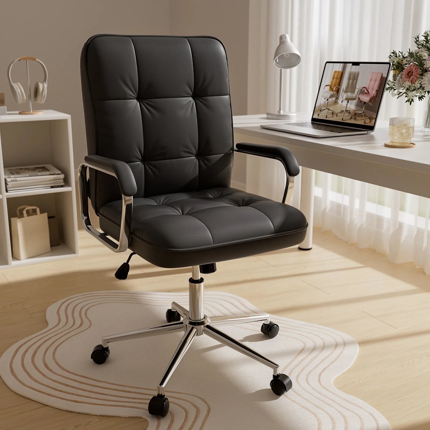 PU Leather Ergonomic Adjustable Office Chair With Armrests