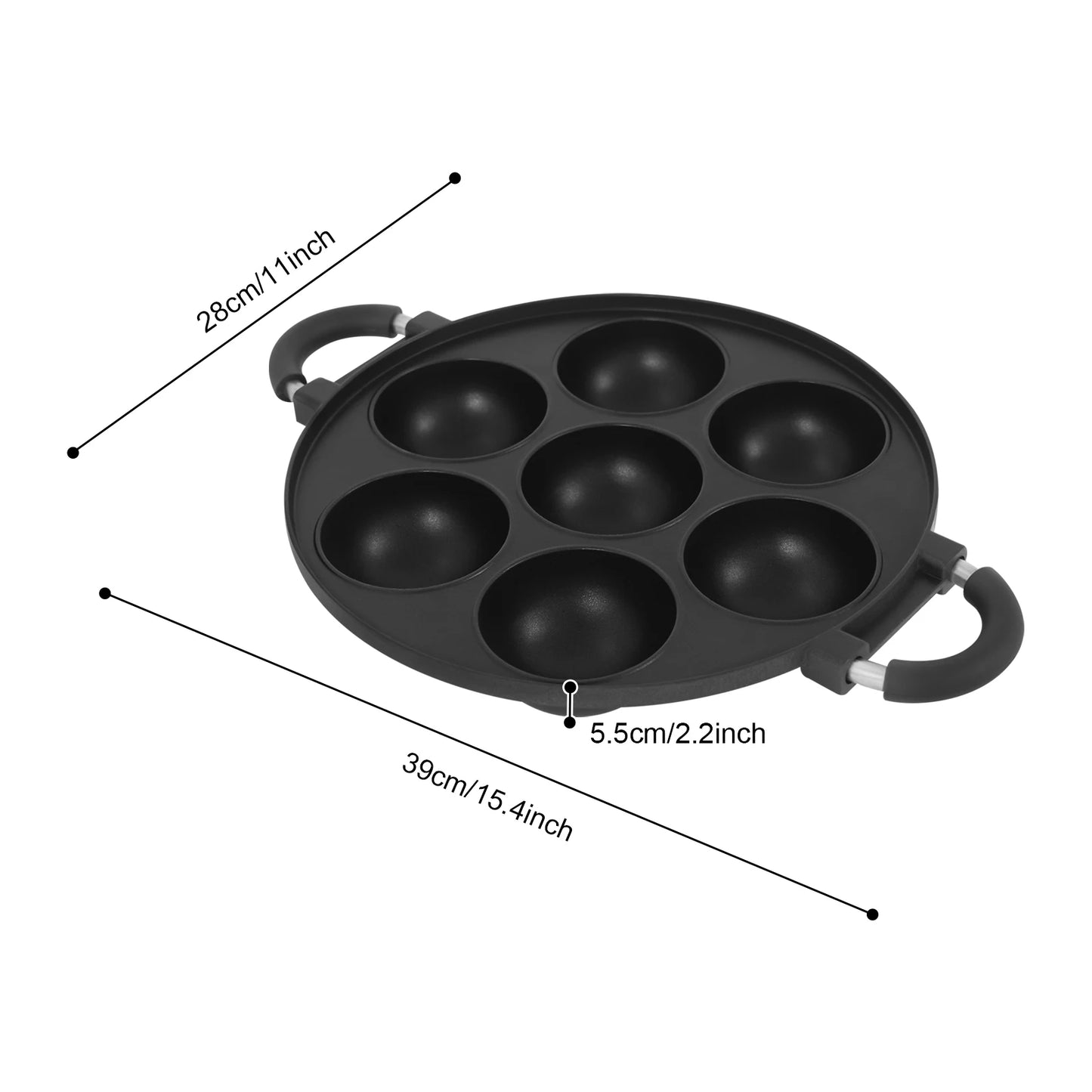 Bymaocar 7-Hole Cake Pan With Handle Nonstick Takoyaki Maker