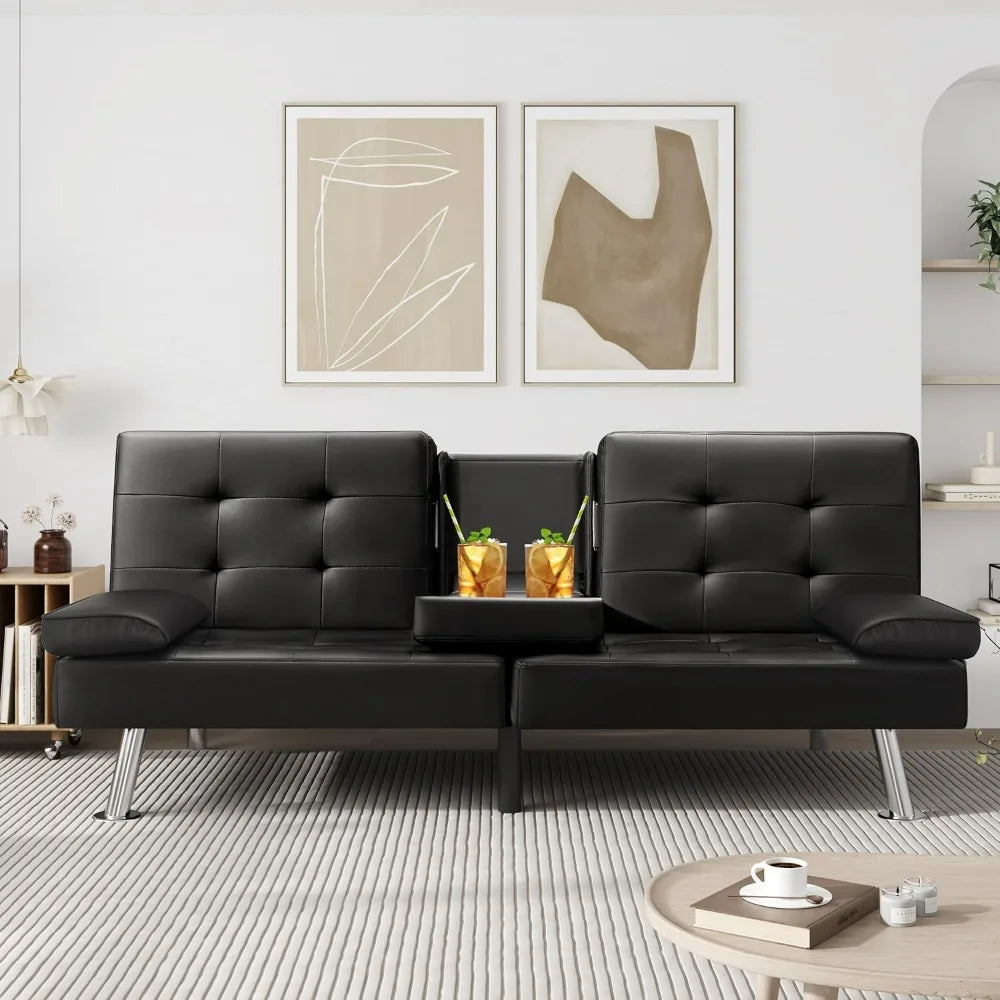 VICTONE Futon Sofa Bed Modern Faux Leather Convertible Folding