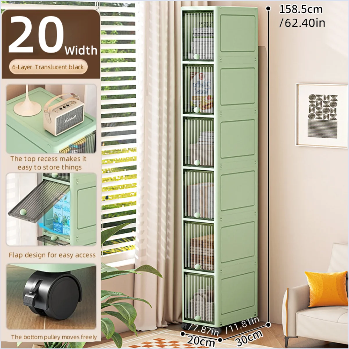 Rotating Flip Lid Narrow Storage Cabinet For Kitchen Bathroom