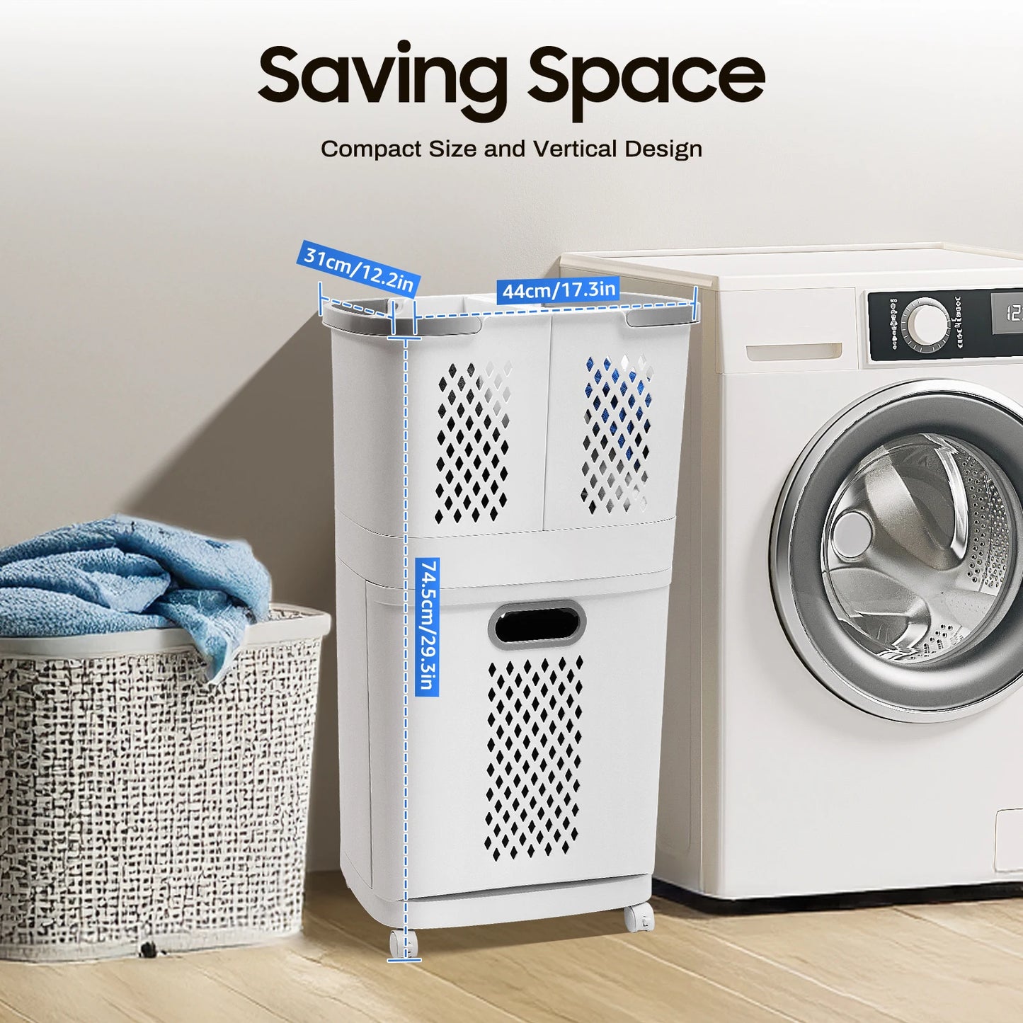 Bymaocar 2 Tier Bathroom Laundry Sorter With Wheels Removable Basket