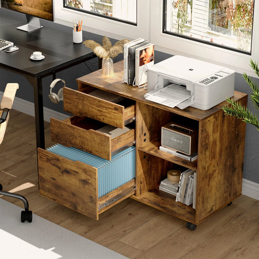 MCQ Three Drawer Wooden Mobile Storage Cabinet Nightstand