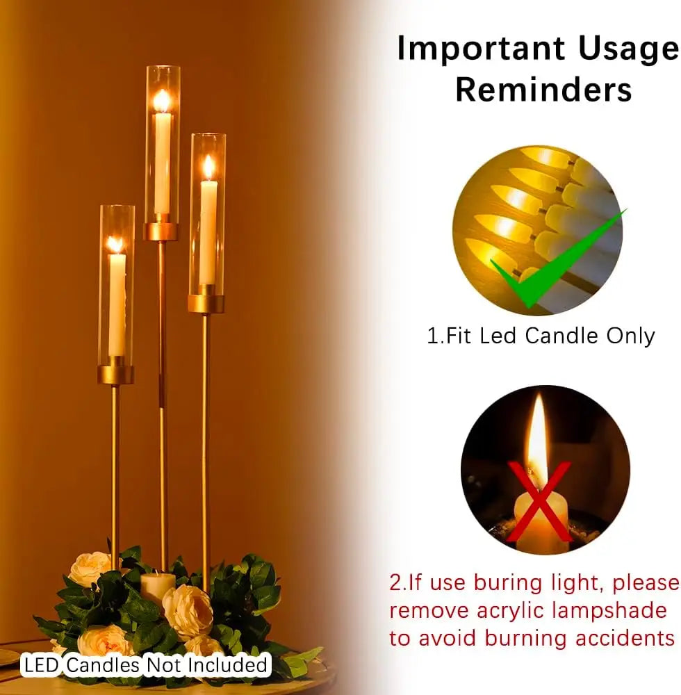 Three Arm Candelabra Taper Candle Holder Centerpiece