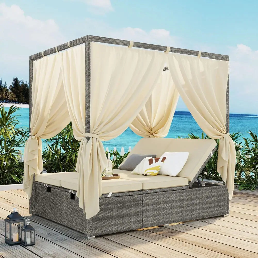 Outdoor Aluminum Chaise Lounges With Wheels Set of 2