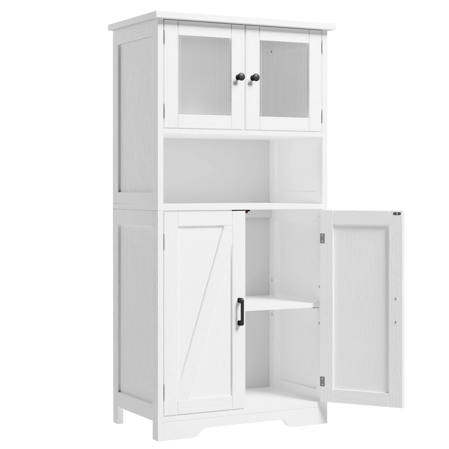 HobbyLane Free Standing Kitchen Pantry Cupboard With Tempered Glass Doors