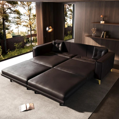 Faux Leather Convertible Sofa Bed Three in One L Shaped Sleeper Couch