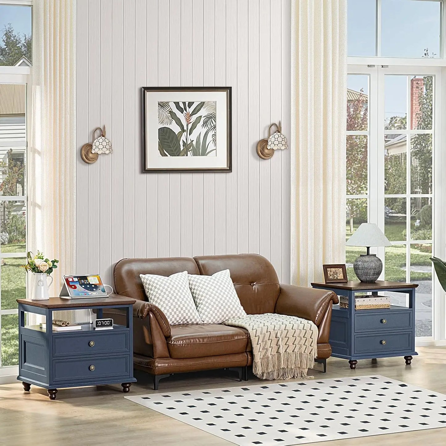 Farmhouse Nightstand With Charging Station