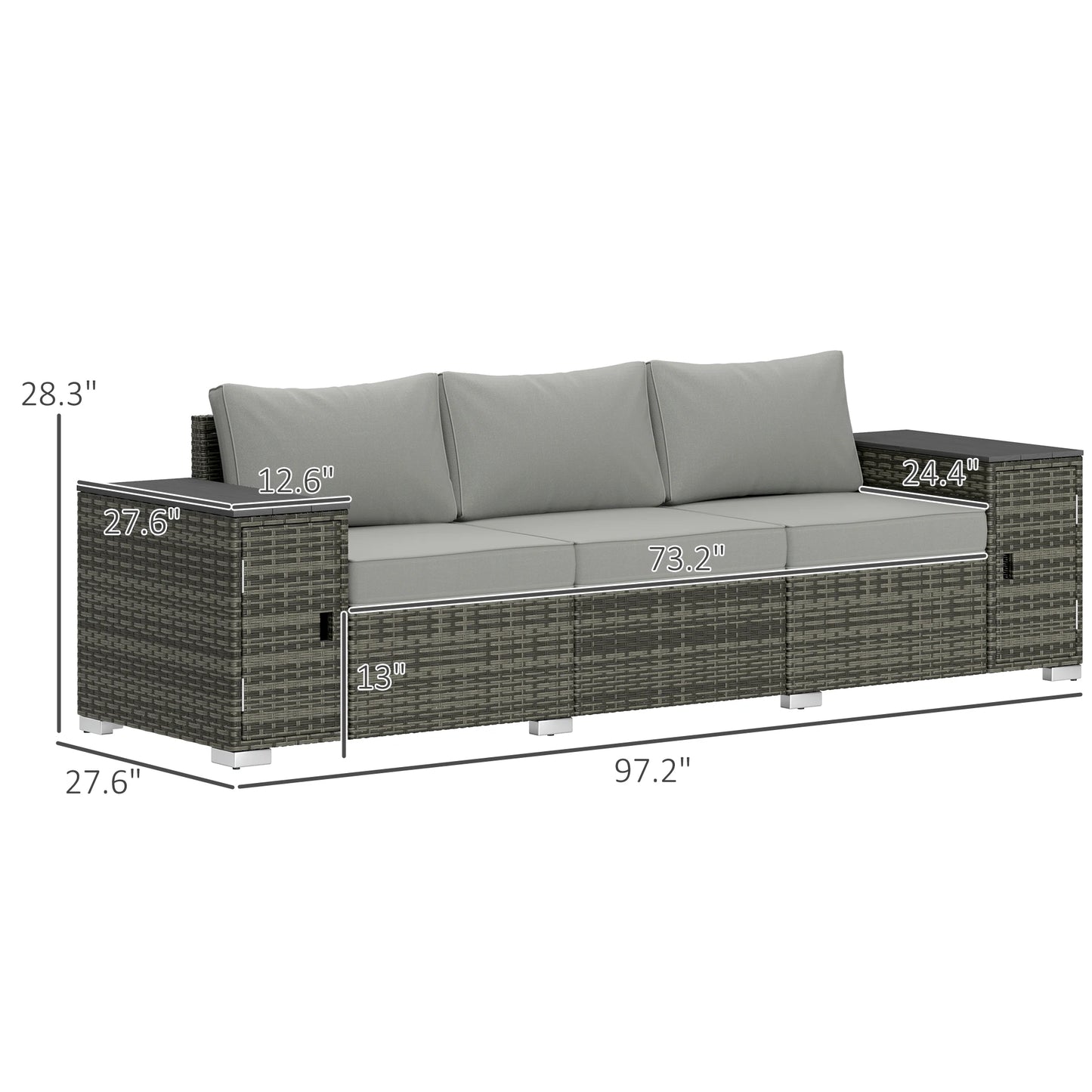 Wicker Outdoor Couch With Storage 3 Seater Patio Sofa