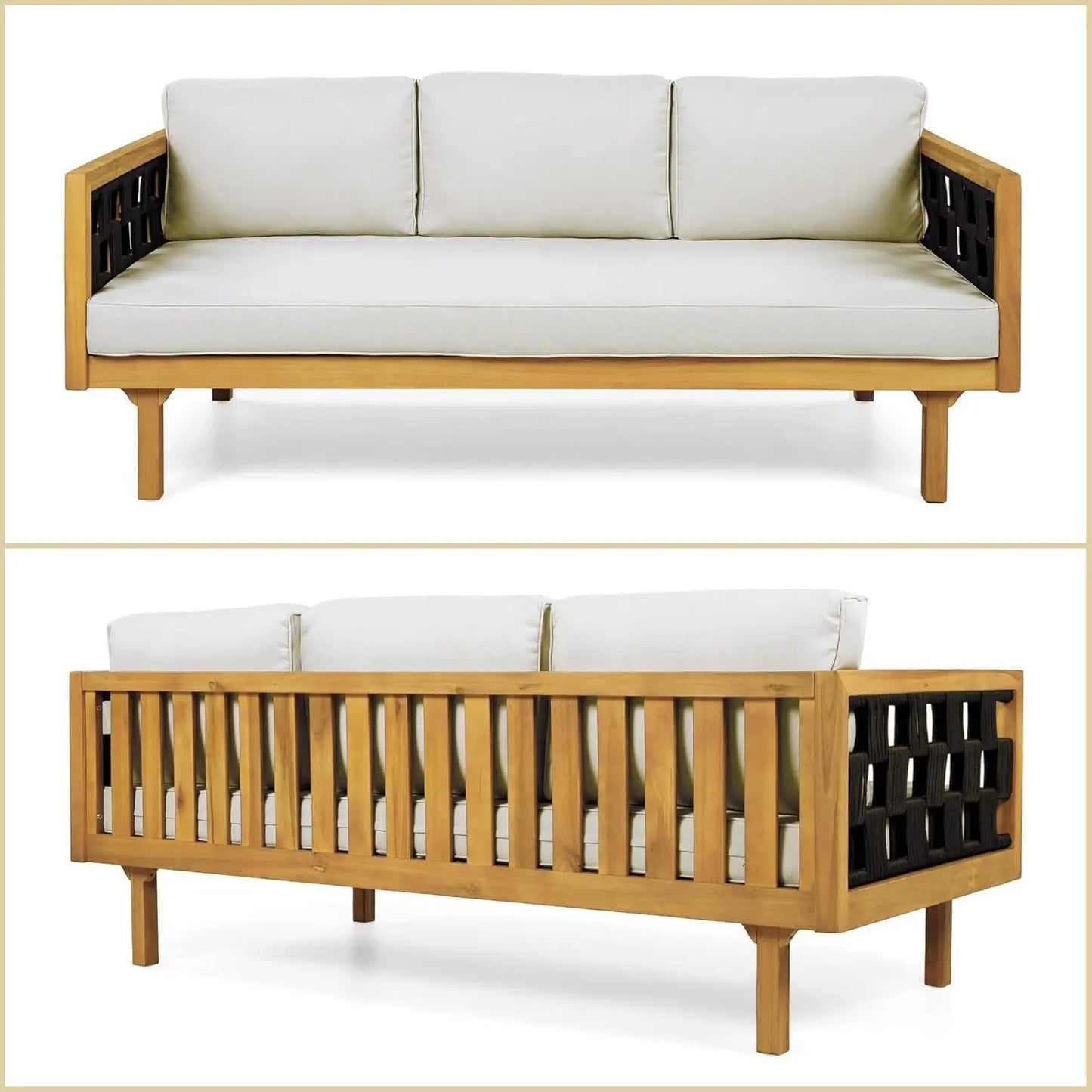 Acacia Wood Outdoor Daybed Sofa With Coffee Table And Cushions